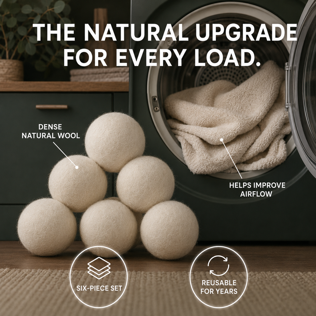 Reusable Wool Dryer Balls – Natural & Organic, 6 Pack