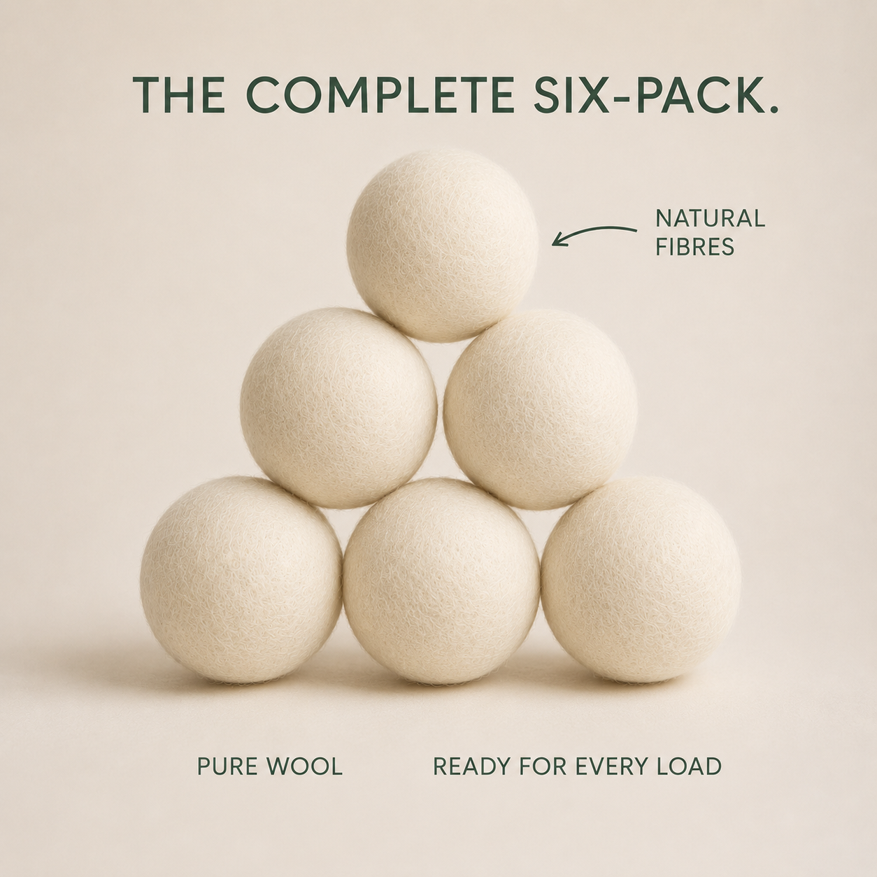 Reusable Wool Dryer Balls – Natural & Organic, 6 Pack
