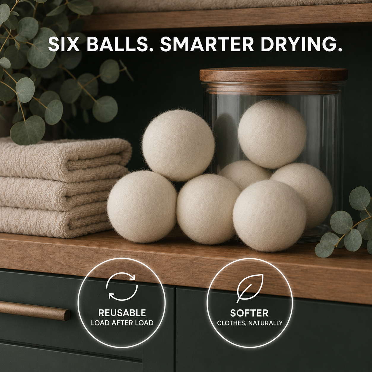 Reusable Wool Dryer Balls – Natural & Organic, 6 Pack
